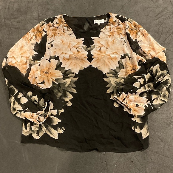 Calvin Klein Tops - Calvin Klein Black Blouse with Cream Floral Print